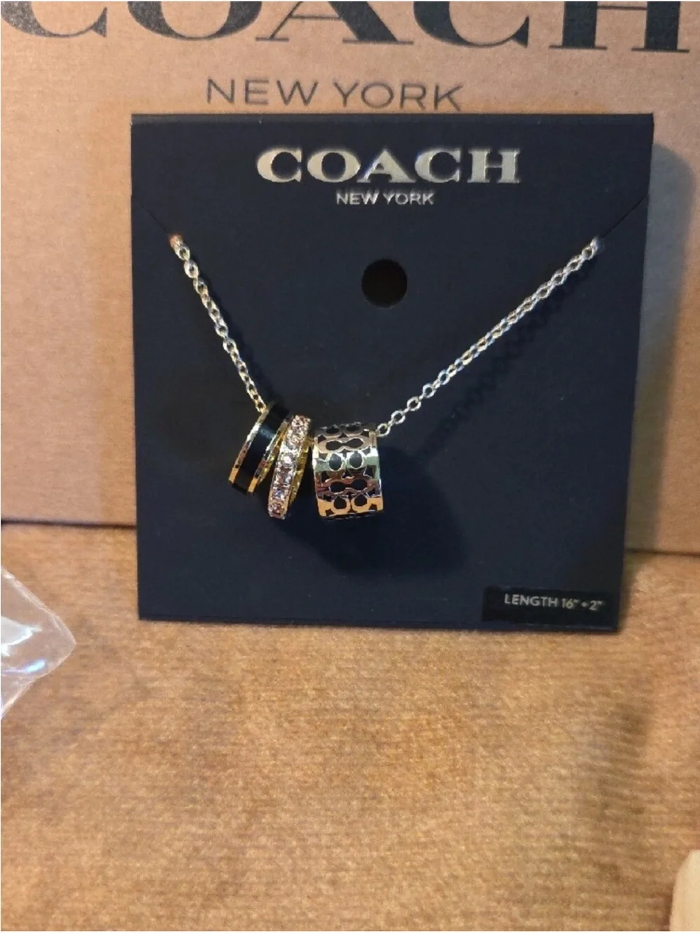 Coach Cream and Gold Charm Necklace Set with Pouch • NEW WITH TAGS